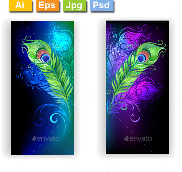 GraphicRiver Two Banners with Peacock Feathers 11558107 GraphicRiver Two Banners with Peacock Feathers 11558107