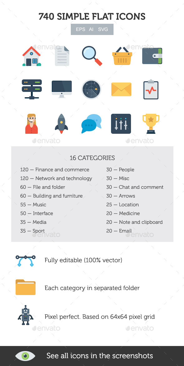 GraphicRiver 740 Simple Flat Icons Set 11561092 GraphicRiver 740 Simple Flat Icons Set 11561092