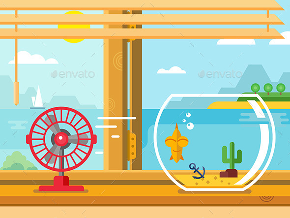 GraphicRiver Fan And Aquarium On Windowsill Next To Open Window 11563479 GraphicRiver Fan And Aquarium On Windowsill Next To Open Window 11563479
