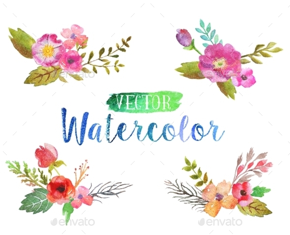 GraphicRiver Vector Watercolor Aquarelle Flowers And Leaves 11564782 GraphicRiver Vector Watercolor Aquarelle Flowers And Leaves 11564782