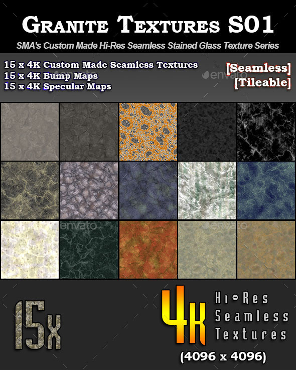 Hi-Res Granite Textures - S01 - 3DOcean Item for Sale