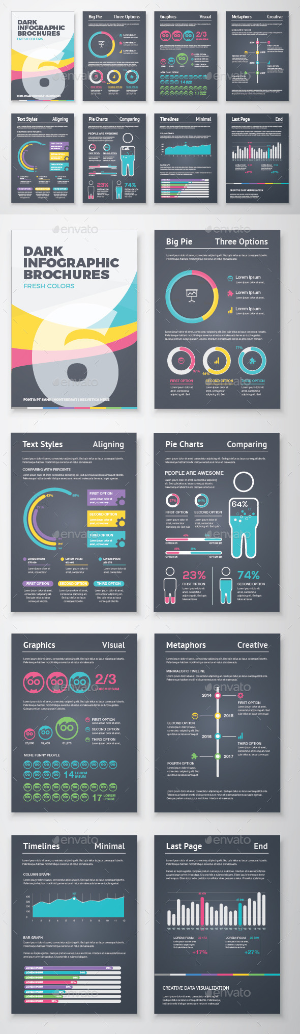 Dark Infographic Brochure Vector Elements Kit 6