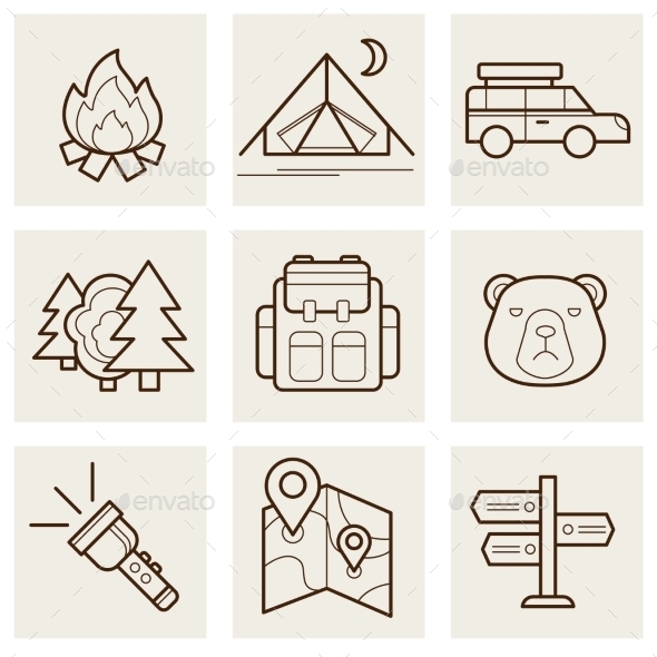 GraphicRiver Camping and Outdoor Outline Icons 11574391 GraphicRiver Camping and Outdoor Outline Icons 11574391
