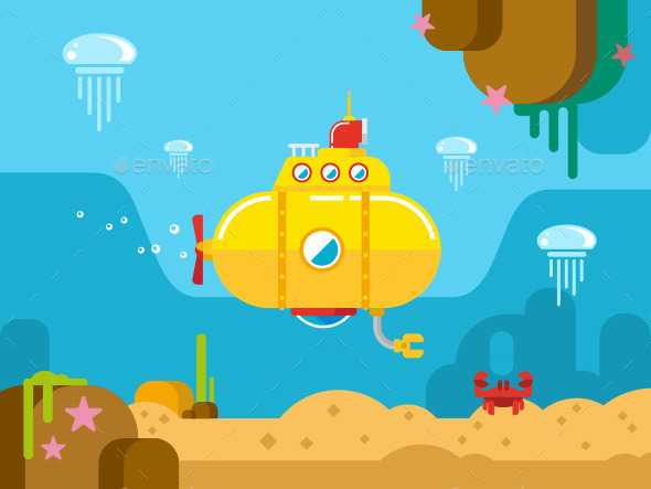 GraphicRiver Submarine Underwater Flat Illustration 11578852 GraphicRiver Submarine Underwater Flat Illustration 11578852