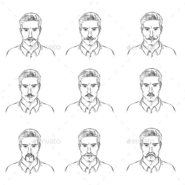 GraphicRiver Set of Mens Faces with Mustaches 11579246 GraphicRiver Set of Mens Faces with Mustaches 11579246