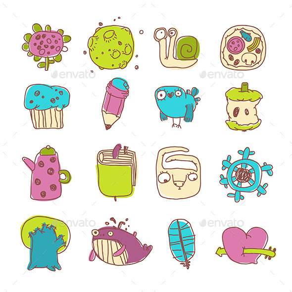 GraphicRiver Vector Icons Set of Cartoon Objects and Characters 11581591 GraphicRiver Vector Icons Set of Cartoon Objects and Characters 11581591
