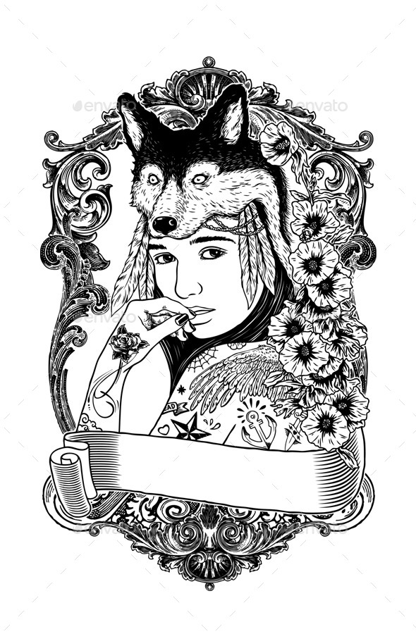 GraphicRiver Lonely Woman with Wolf Headdress 11582586 GraphicRiver Lonely Woman with Wolf Headdress 11582586