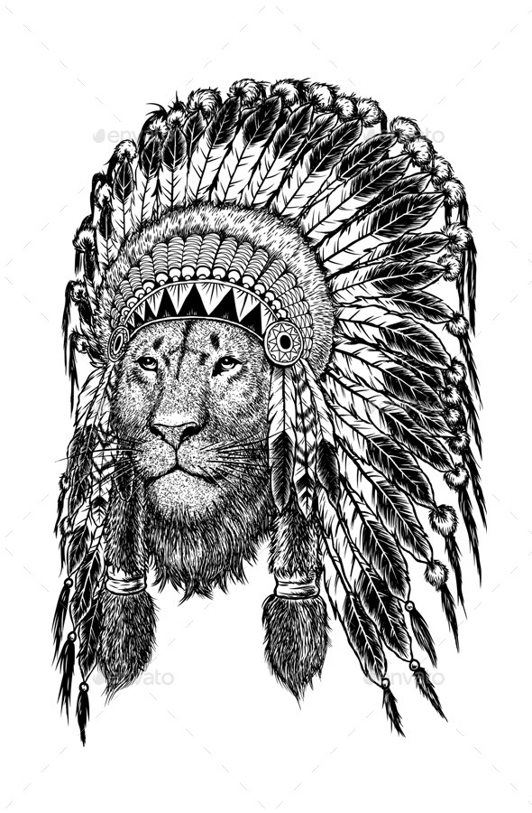 GraphicRiver Lion Wearing Indian Headdress 11582646 GraphicRiver Lion Wearing Indian Headdress 11582646