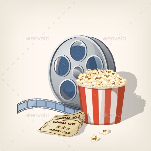 GraphicRiver Popcorn Box with Film Strip and Tickets 11587675 GraphicRiver Popcorn Box with Film Strip and Tickets 11587675