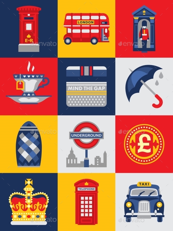 GraphicRiver Flat Style Poster with London Symbols 11588165 GraphicRiver Flat Style Poster with London Symbols 11588165