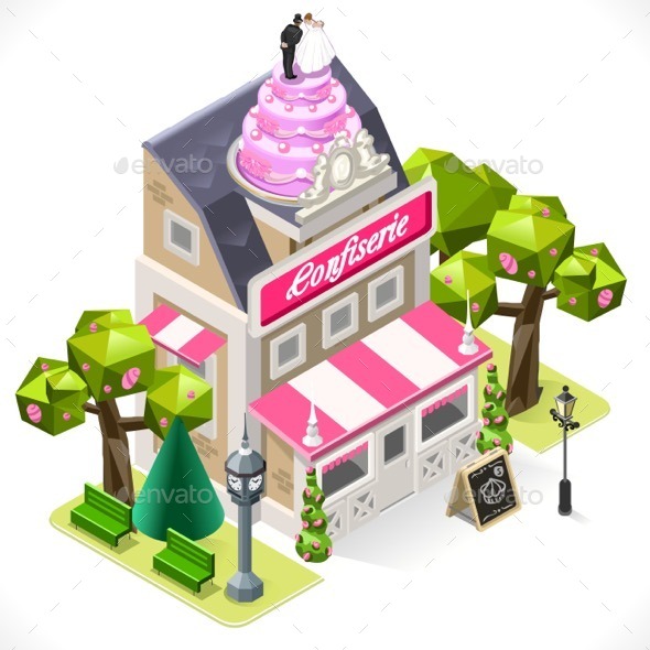 GraphicRiver Pastry Shop City Building 3D Isometric 11588826 GraphicRiver Pastry Shop City Building 3D Isometric 11588826