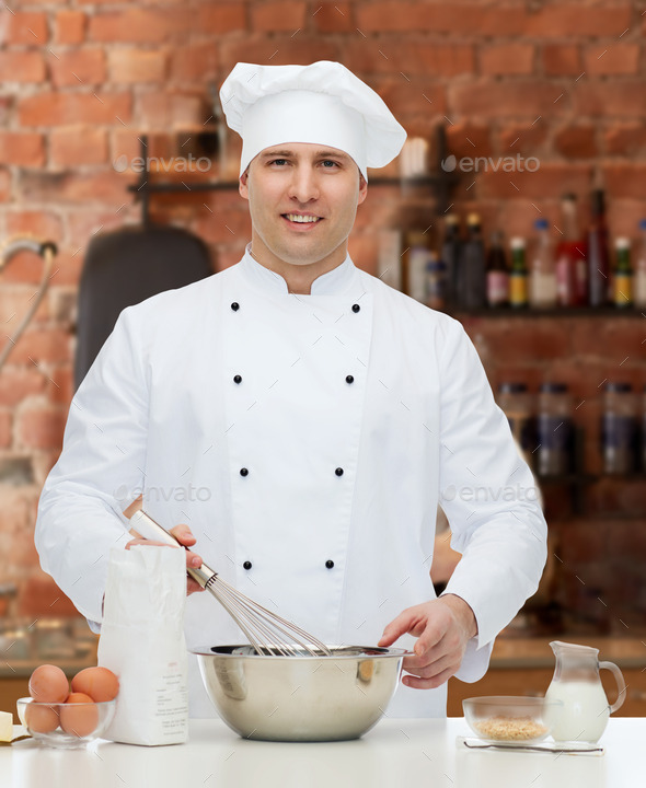 happy male chef cook baking