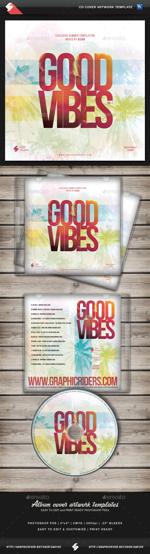 GraphicRiver Good Vibes Vol.1 CD Cover Artwork Template 11590323 GraphicRiver Good Vibes Vol.1 CD Cover Artwork Template 11590323
