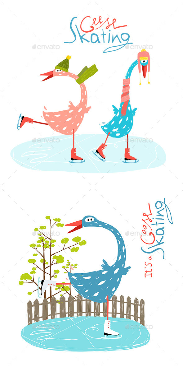 GraphicRiver Cartoon Ice Skating Geese for Kids 11596181 GraphicRiver Cartoon Ice Skating Geese for Kids 11596181