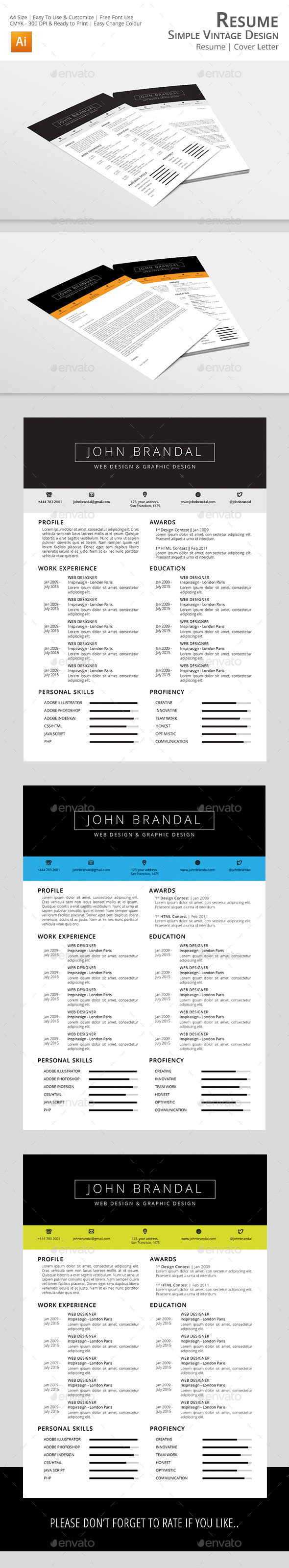 GraphicRiver Resume Simple Vintage Design 11603640 GraphicRiver Resume Simple Vintage Design 11603640