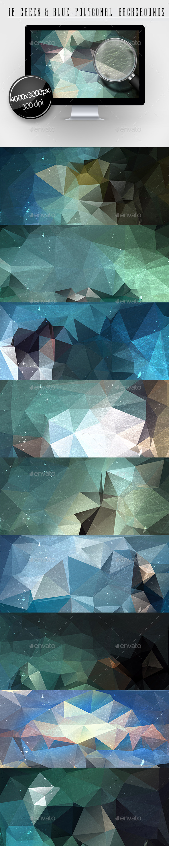 10 Green &  Blue Polygonal Backgrounds