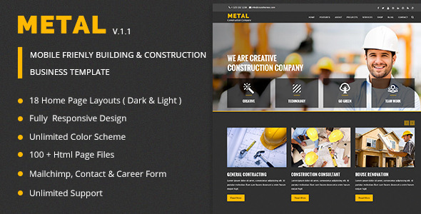 ThemeForest Metal Mobile Friendly Building & Construction Business Template 11445414 ThemeForest Metal Mobile Friendly Building & Construction Business Template 11445414
