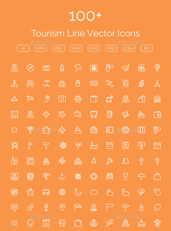GraphicRiver 100& Tourism Line Vector Icons 11608385 GraphicRiver 100& Tourism Line Vector Icons 11608385