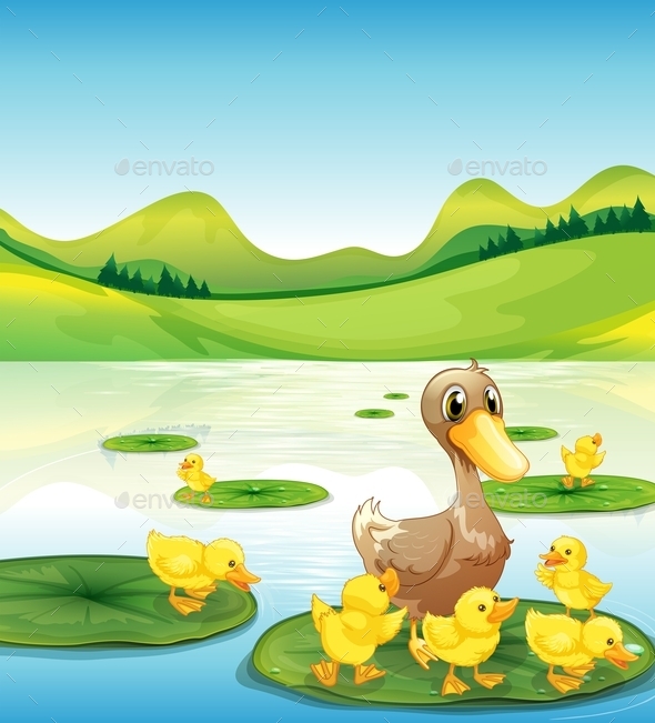 GraphicRiver Duck and Her Ducklings at the Pond 11612540 GraphicRiver Duck and Her Ducklings at the Pond 11612540