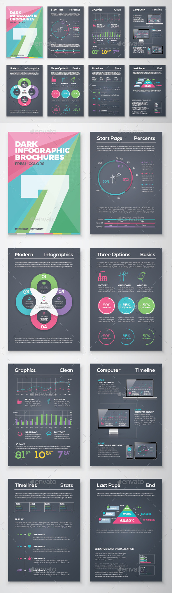 Dark Infographic Brochure Vector Elements Kit 7