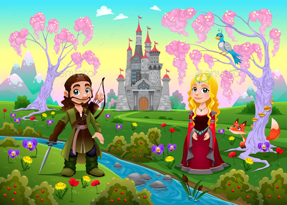 GraphicRiver Medieval Couple in a Landscape with Castle 11613310 GraphicRiver Medieval Couple in a Landscape with Castle 11613310