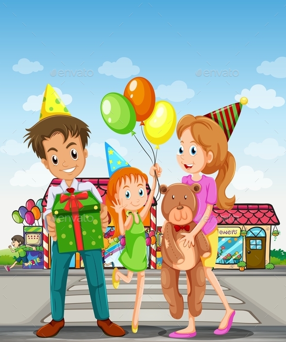 GraphicRiver Happy Family in the Pedestrian Lane 11613697 GraphicRiver Happy Family in the Pedestrian Lane 11613697