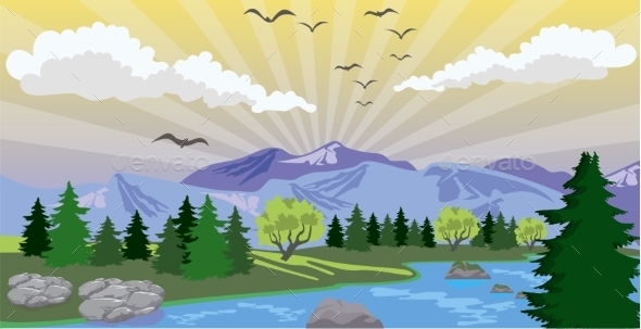 GraphicRiver Landscape with Sunrise and Lake 11616284 GraphicRiver Landscape with Sunrise and Lake 11616284