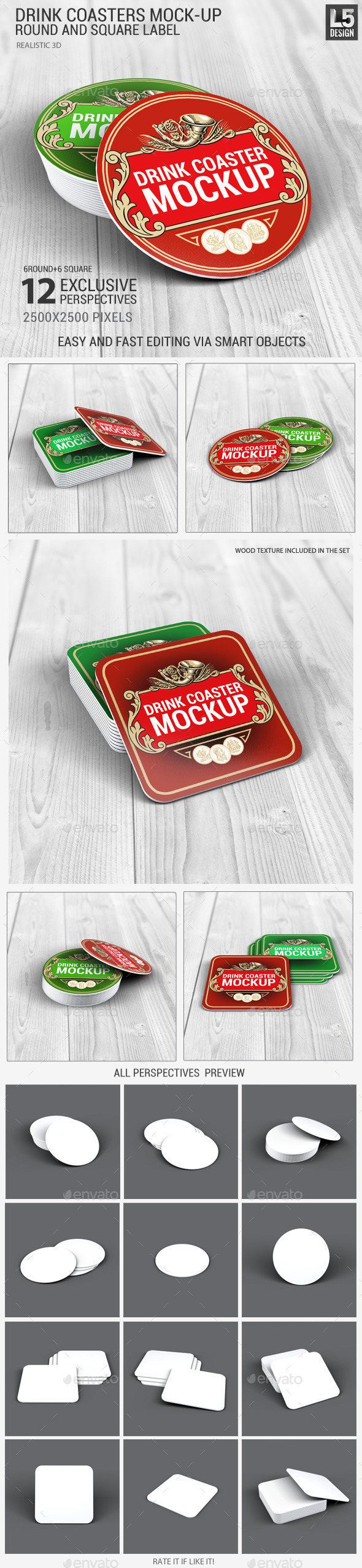 GraphicRiver Drink Coasters Round and Square Label Mock-Up 11626189 GraphicRiver Drink Coasters Round and Square Label Mock-Up 11626189