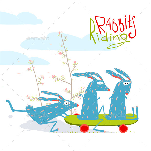 GraphicRiver Cartoon Rabbits Riding Skateboard 11626900 GraphicRiver Cartoon Rabbits Riding Skateboard 11626900