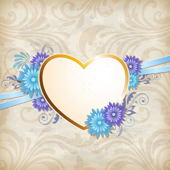 GraphicRiver Golden Heart and Blue Flowers 11627427 GraphicRiver Golden Heart and Blue Flowers 11627427