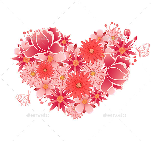 GraphicRiver Heart of Pink and Red Flowers 11627477 GraphicRiver Heart of Pink and Red Flowers 11627477