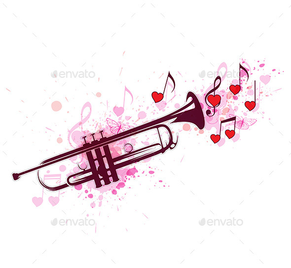 GraphicRiver Trumpet with Notes and Red Hearts 11627707 GraphicRiver Trumpet with Notes and Red Hearts 11627707
