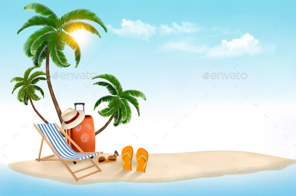 GraphicRiver Travel Background with Beach Chair and Palms 11631029 GraphicRiver Travel Background with Beach Chair and Palms 11631029