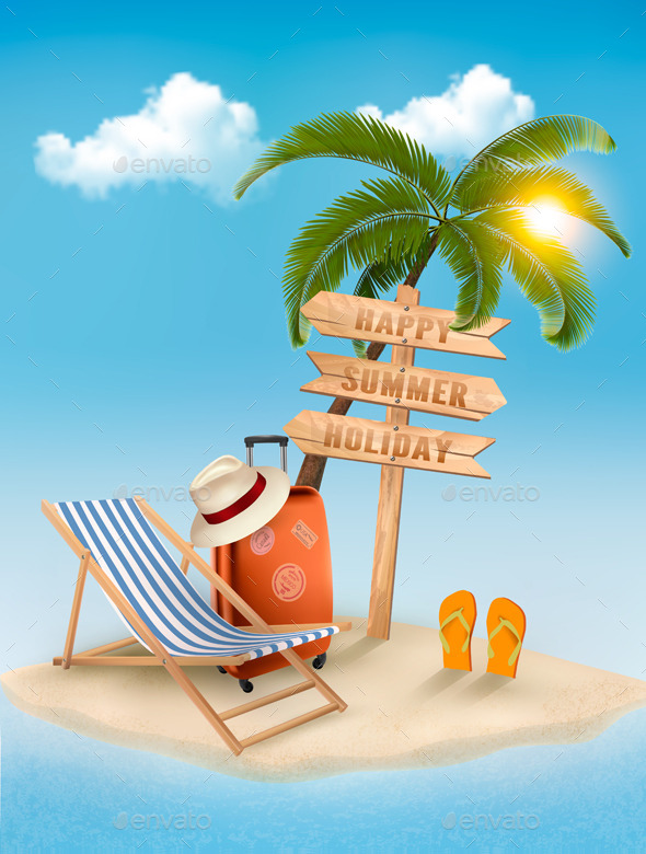 GraphicRiver Beach with a Palm Tree and Direction Sign 11631067 GraphicRiver Beach with a Palm Tree and Direction Sign 11631067