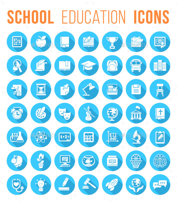 GraphicRiver Round Flat School Icons White Silhouettes 11642989 GraphicRiver Round Flat School Icons White Silhouettes 11642989