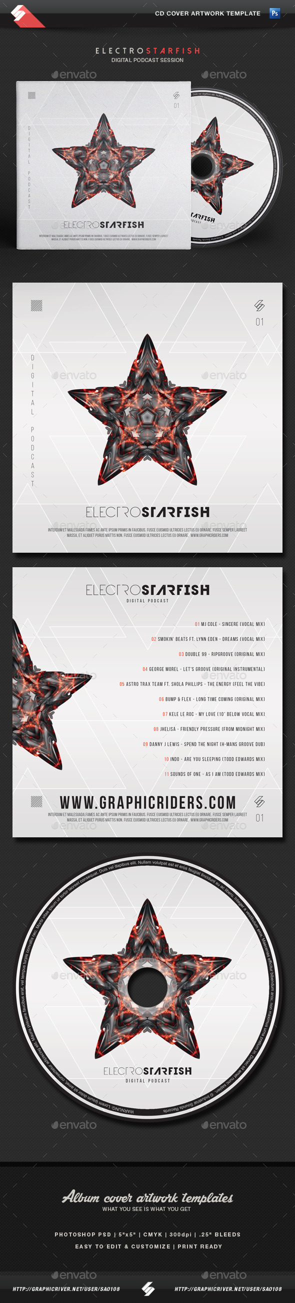 GraphicRiver Electro Starfish CD Cover Artwork Template 11646467 GraphicRiver Electro Starfish CD Cover Artwork Template 11646467