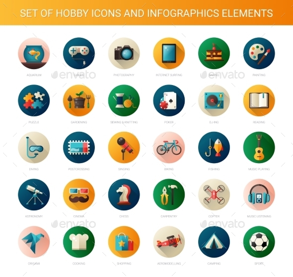 GraphicRiver Set of Modern Flat Design Hobby Icons 11647585 GraphicRiver Set of Modern Flat Design Hobby Icons 11647585