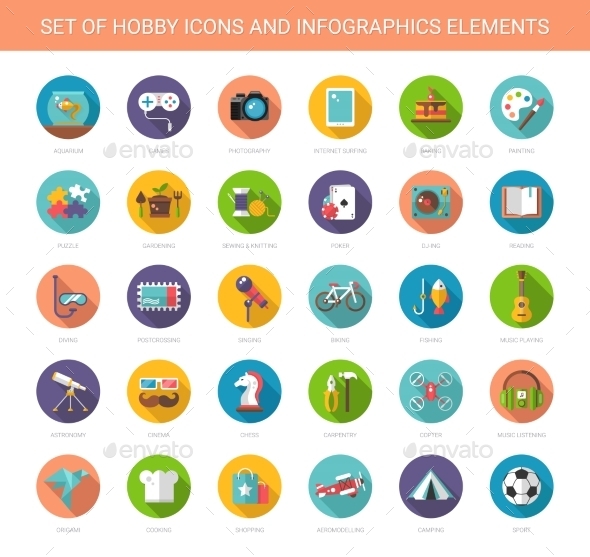 GraphicRiver Set of Modern Flat Design Hobby Icons 11647586 GraphicRiver Set of Modern Flat Design Hobby Icons 11647586