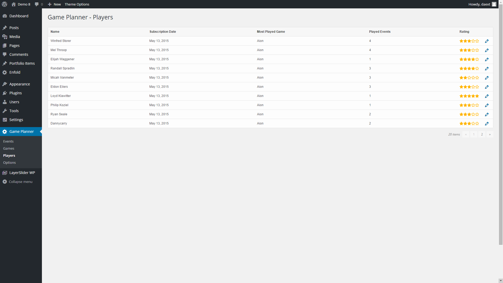 charts 8 example drupal CodeCanyon  Game DAEXT Planner by