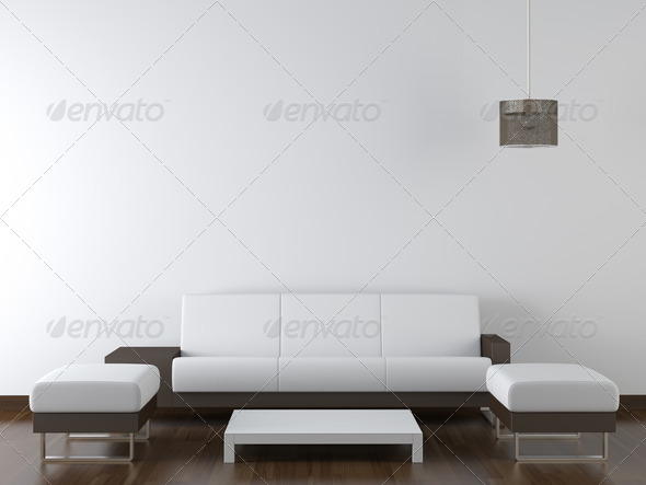 interior design modern white furniture on white wall - Stock Photo - Images