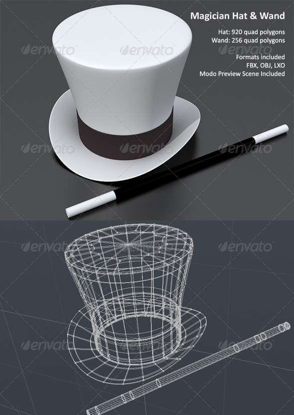 Magician Hat and Wand - 3DOcean Item for Sale