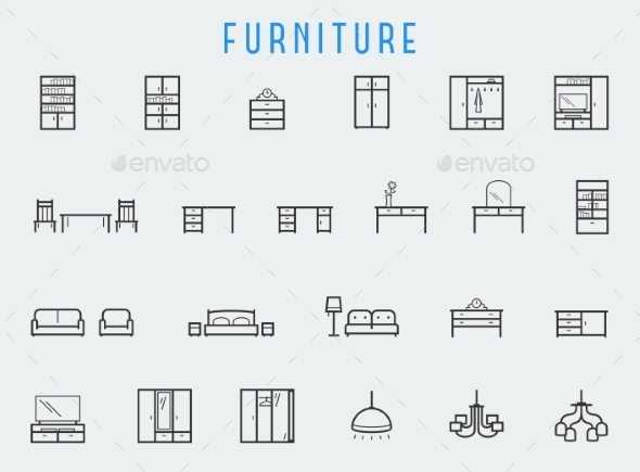 GraphicRiver Furniture Icon Set In Line Style 11725576 GraphicRiver Furniture Icon Set In Line Style 11725576
