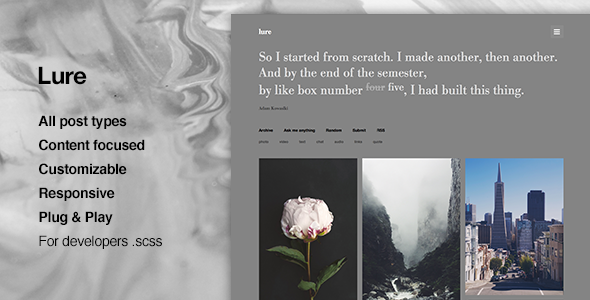 ThemeForest Lure Perfect Content Focus Tumblr Theme 11646280 ThemeForest Lure Perfect Content Focus Tumblr Theme 11646280