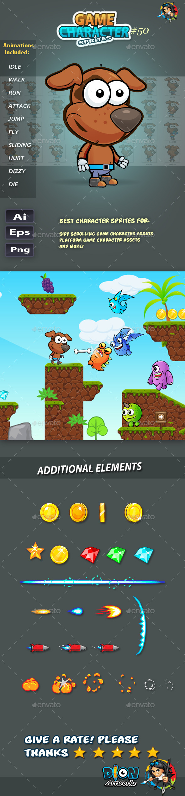 GraphicRiver Dogie 2D Game Character Sprites 50 11743419 GraphicRiver Dogie 2D Game Character Sprites 50 11743419