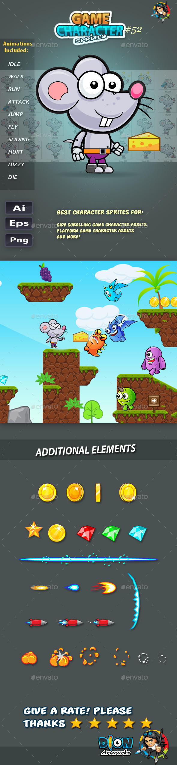 GraphicRiver Rat 2D Game Character Sprites 52 11761064 GraphicRiver Rat 2D Game Character Sprites 52 11761064