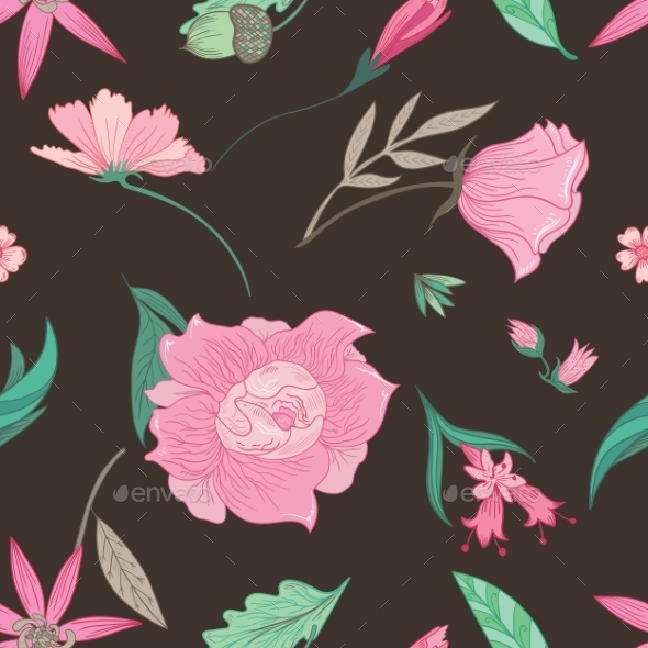 GraphicRiver Summer Floral Pattern On Brown Background 11764805 GraphicRiver Summer Floral Pattern On Brown Background 11764805