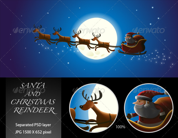 Santa and Christmas Reindeer - Characters Illustrations