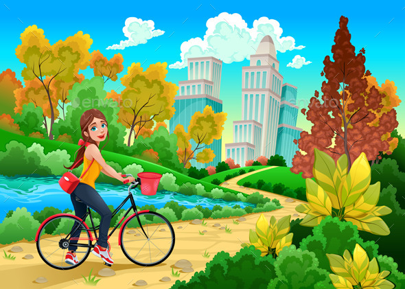 GraphicRiver Lady on a Bike in a Urban Park 11775545 GraphicRiver Lady on a Bike in a Urban Park 11775545