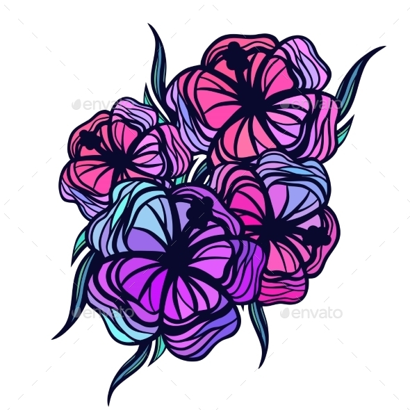 GraphicRiver Bouquet Of Stylized Tropical Flowers On White 11777001 GraphicRiver Bouquet Of Stylized Tropical Flowers On White 11777001