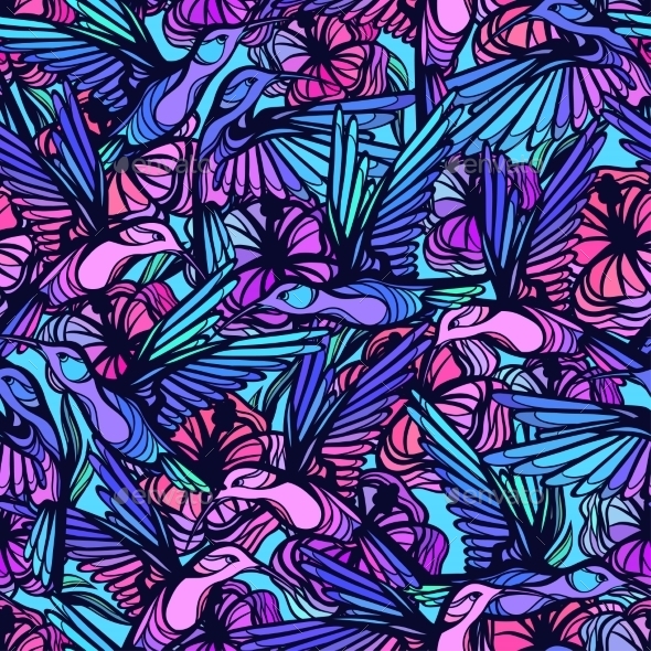GraphicRiver Flying Tropical Hummingbirds With Flowers Seamless 11777003 GraphicRiver Flying Tropical Hummingbirds With Flowers Seamless 11777003